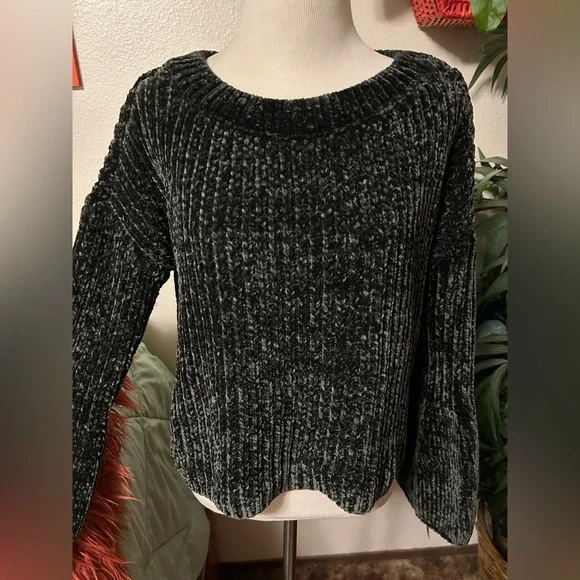 Express Size S Black Crew Neck Sweater with Bell Sleeves - Picture 3 of 14